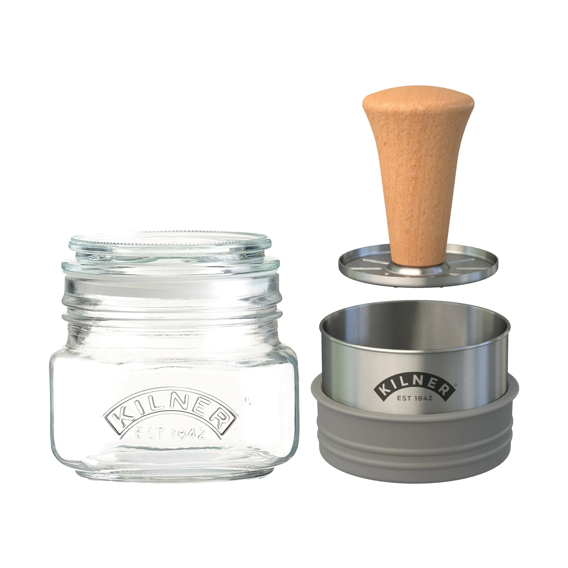 Kilner Mash & Store opbevaringssæt, Klar-rustfrit stål-træ, 0,5 l Kilner