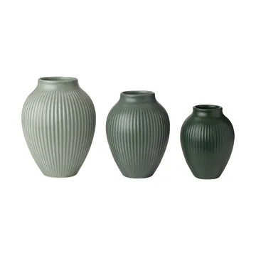 Knabstrup mini vase ripple mat 3‑dele - Misty green-celadon green-dark green - Knabstrup Keramik