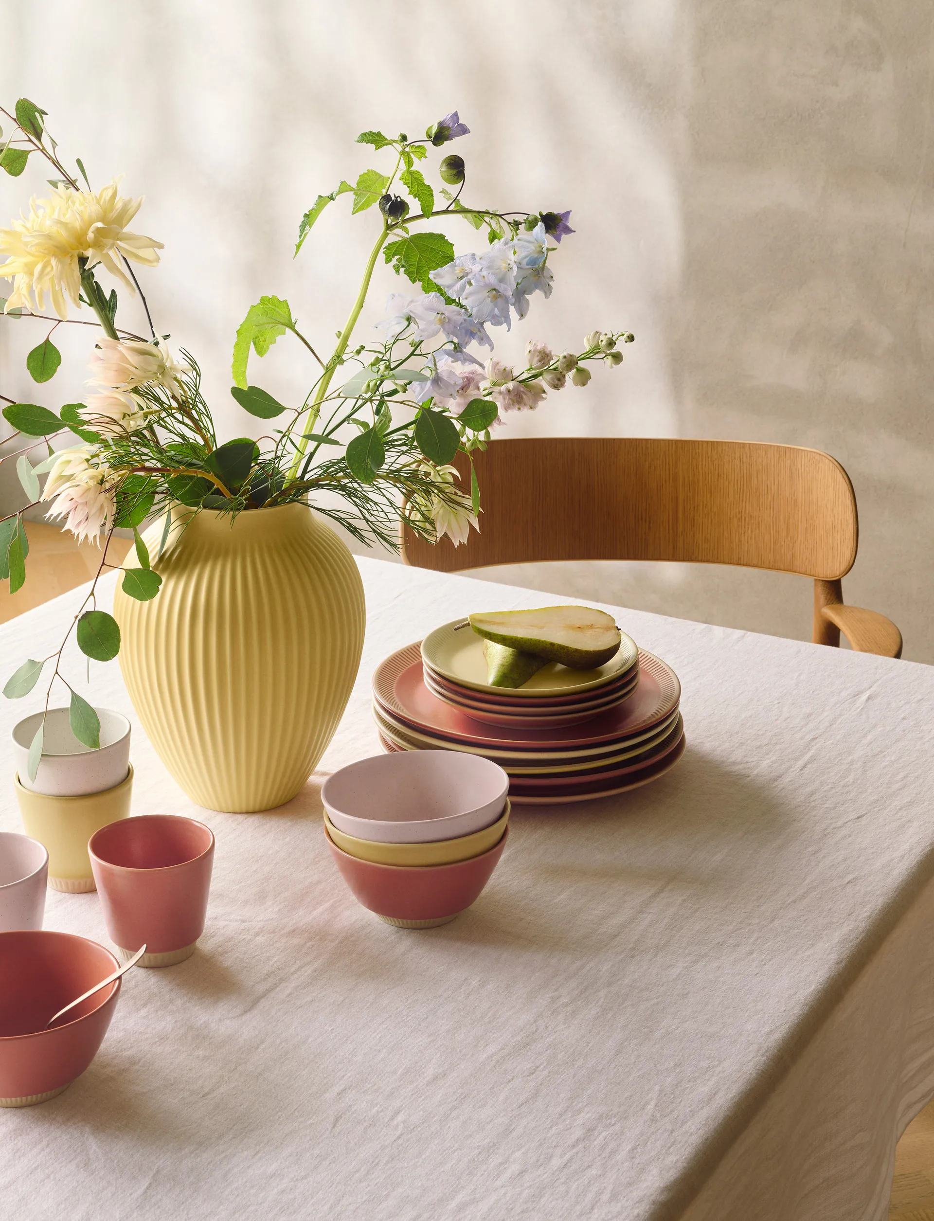 Knabstrup vase riflet 12,5 cm, Yellow Knabstrup Keramik