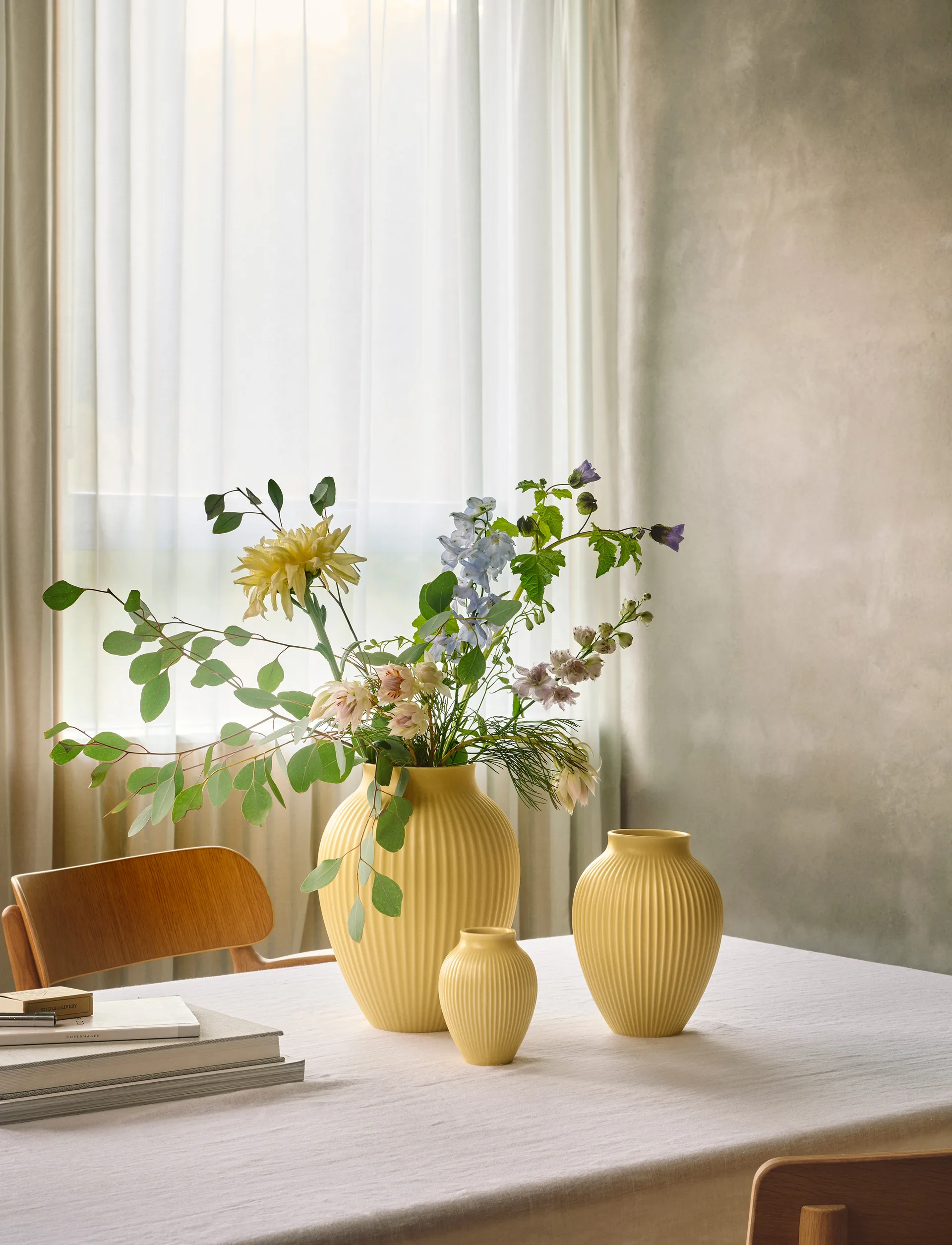 Knabstrup vase riflet 12,5 cm, Yellow Knabstrup Keramik