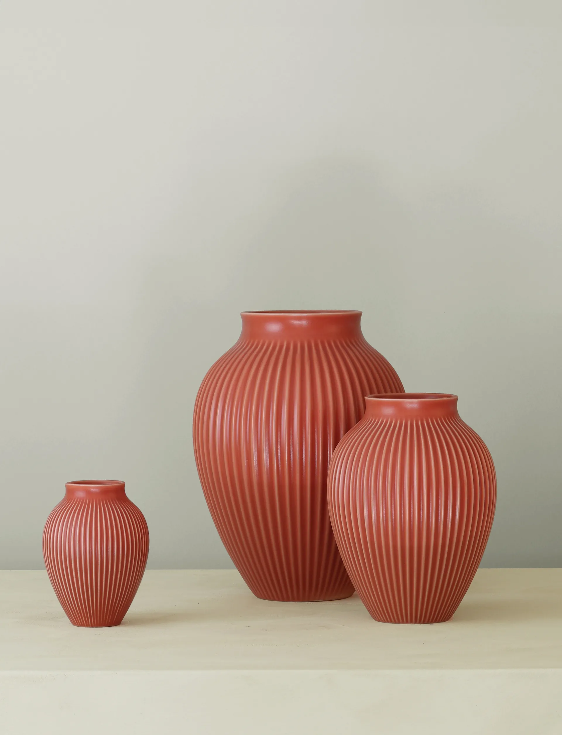 Knabstrup vase riflet 20 cm, Coral Knabstrup Keramik