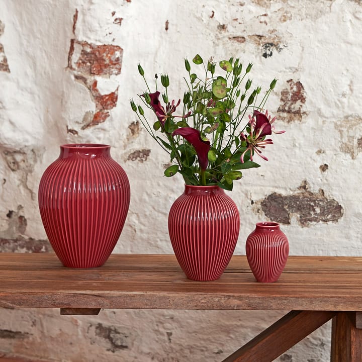 Knabstrup vase riflet 27 cm, Bordeaux Knabstrup Keramik
