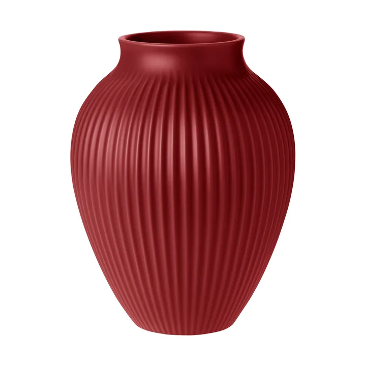 Knabstrup vase riflet 27 cm - Soft cherry red - Knabstrup Keramik