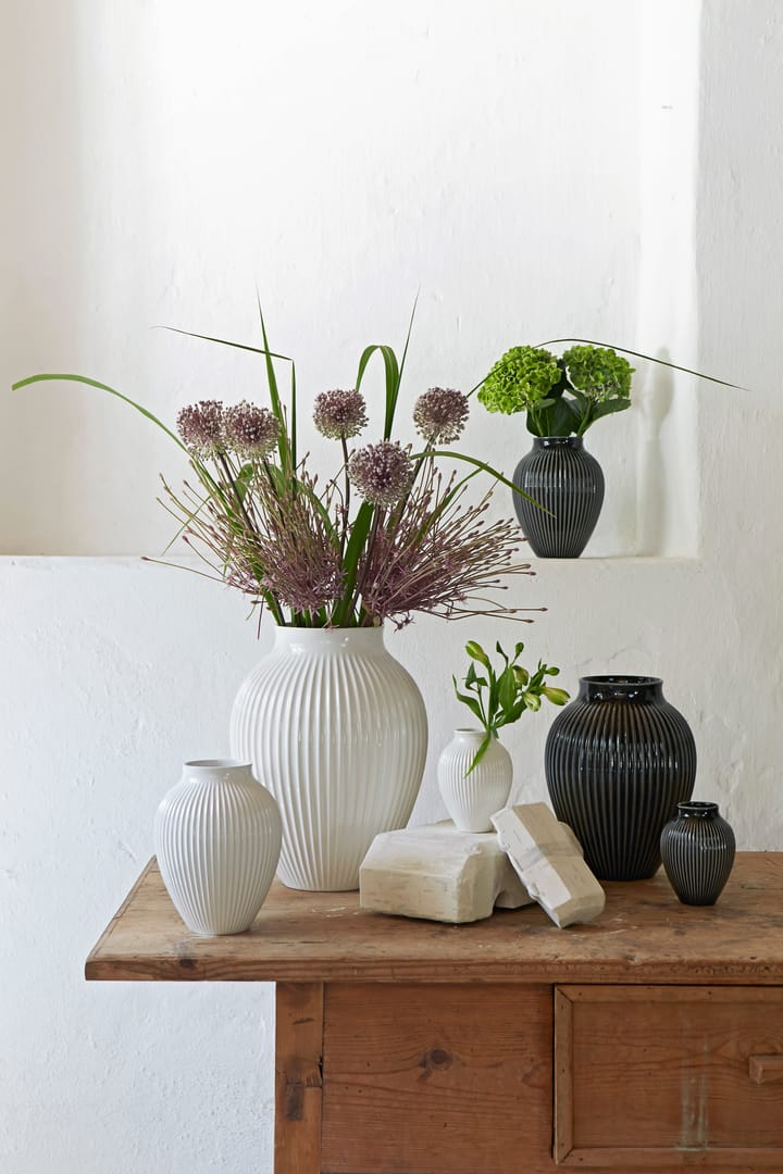 Knabstrup vase rillet 35 cm, Hvid Knabstrup Keramik