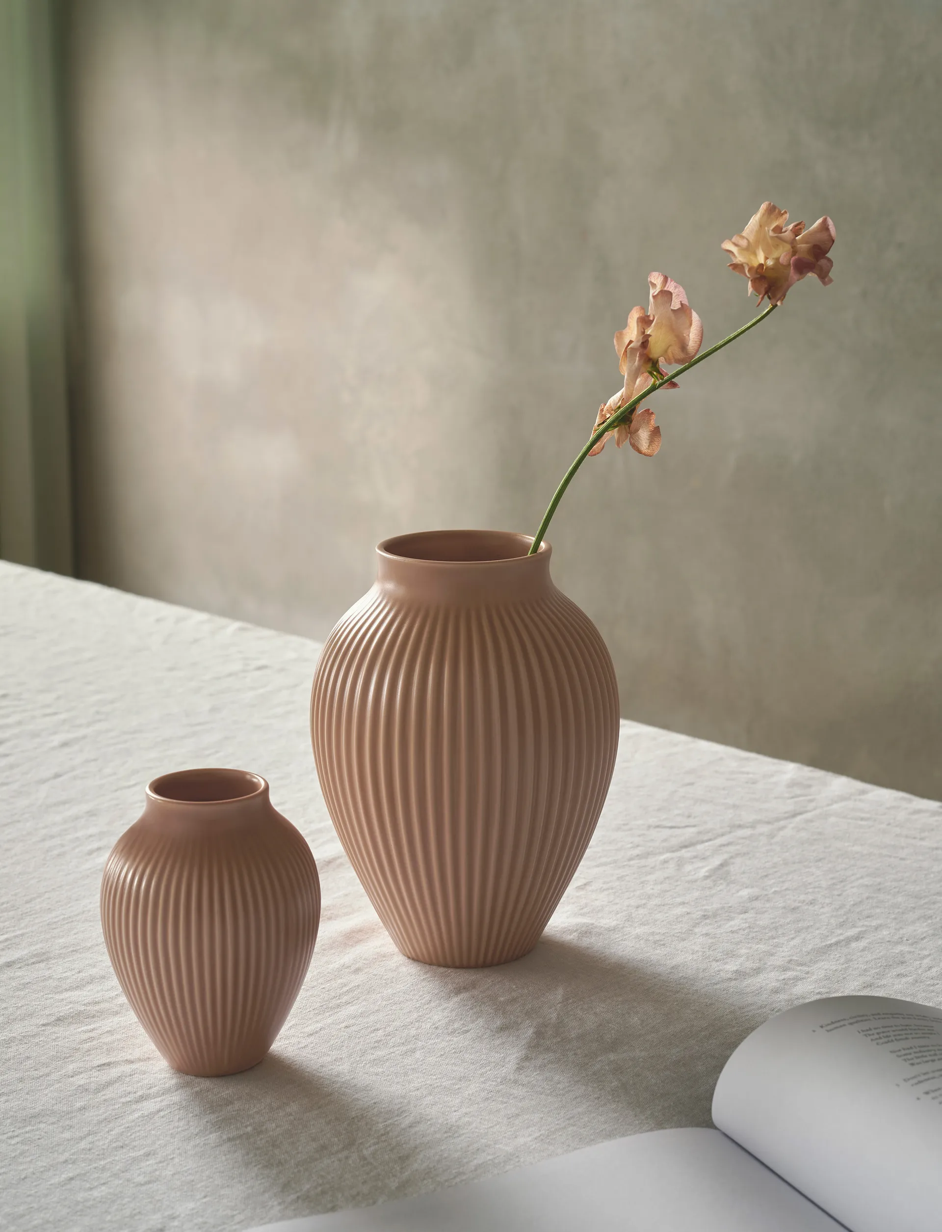 Knabstrup vase ripple mat dusty rose, 27 cm Knabstrup Keramik