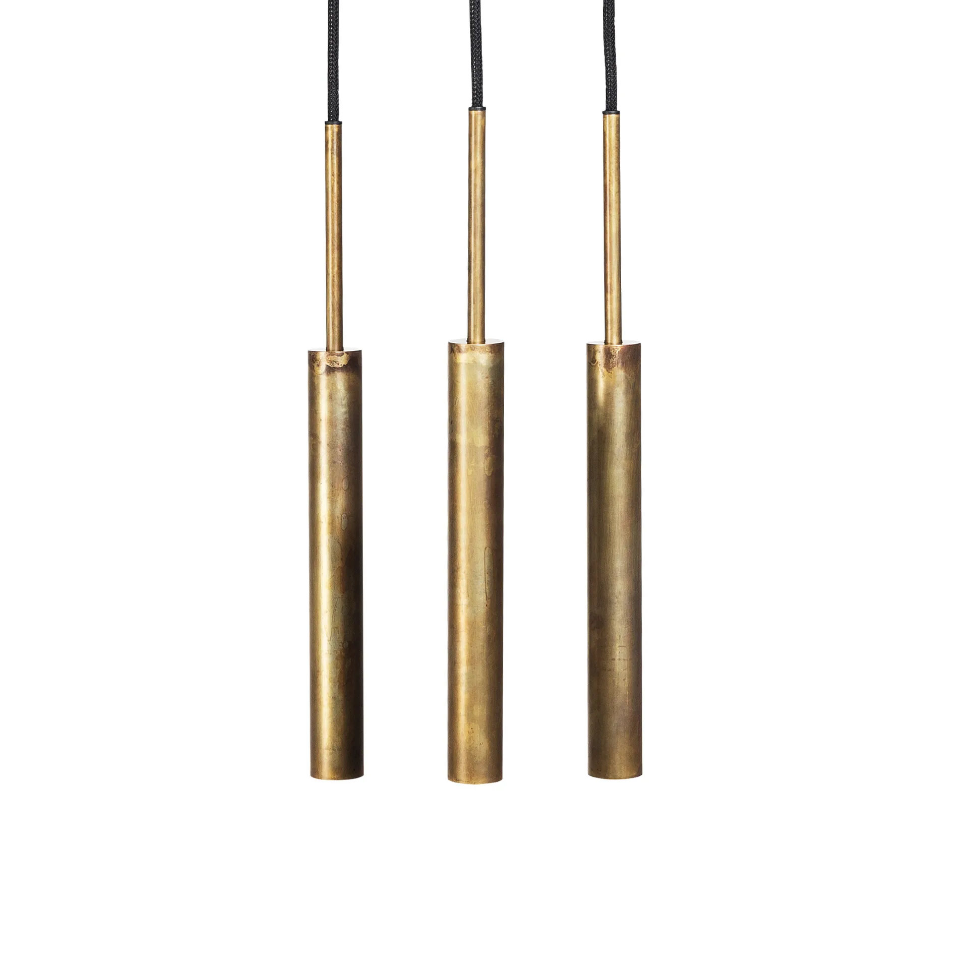 Stav pendel 3 aflang loftsplade, Rå messing Konsthantverk