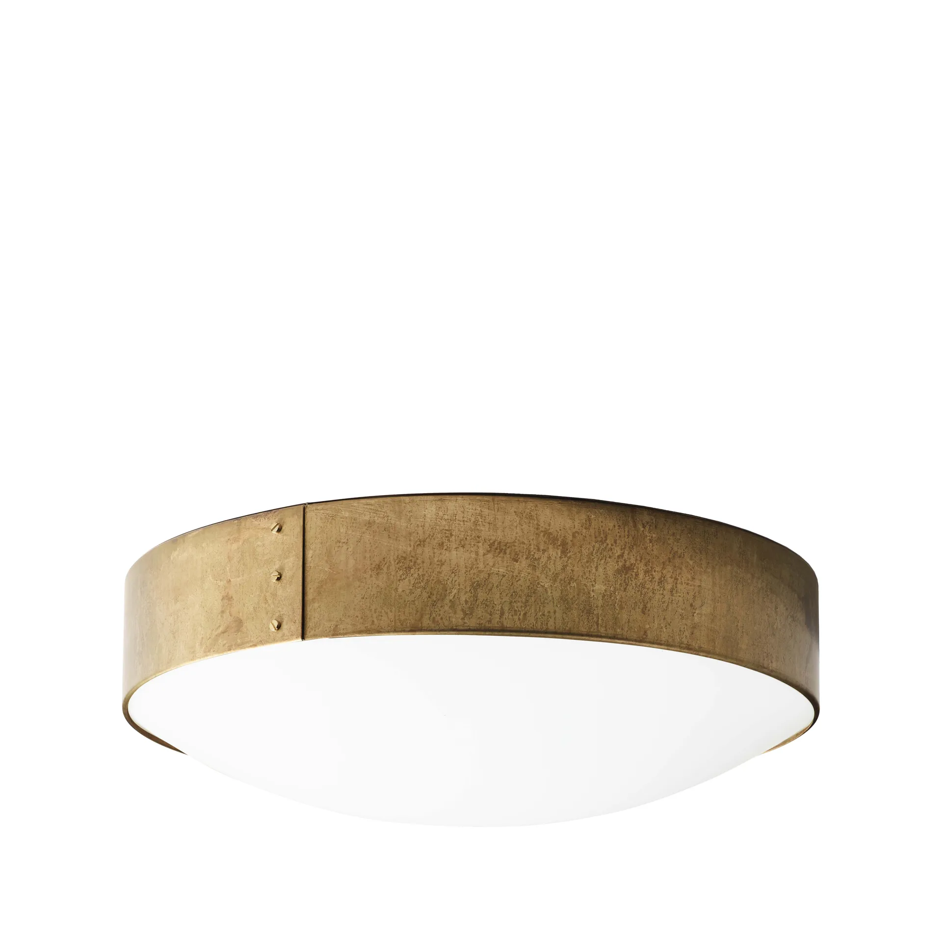 Svep plafond, rå messing, Ø45cm, opal akryl Konsthantverk