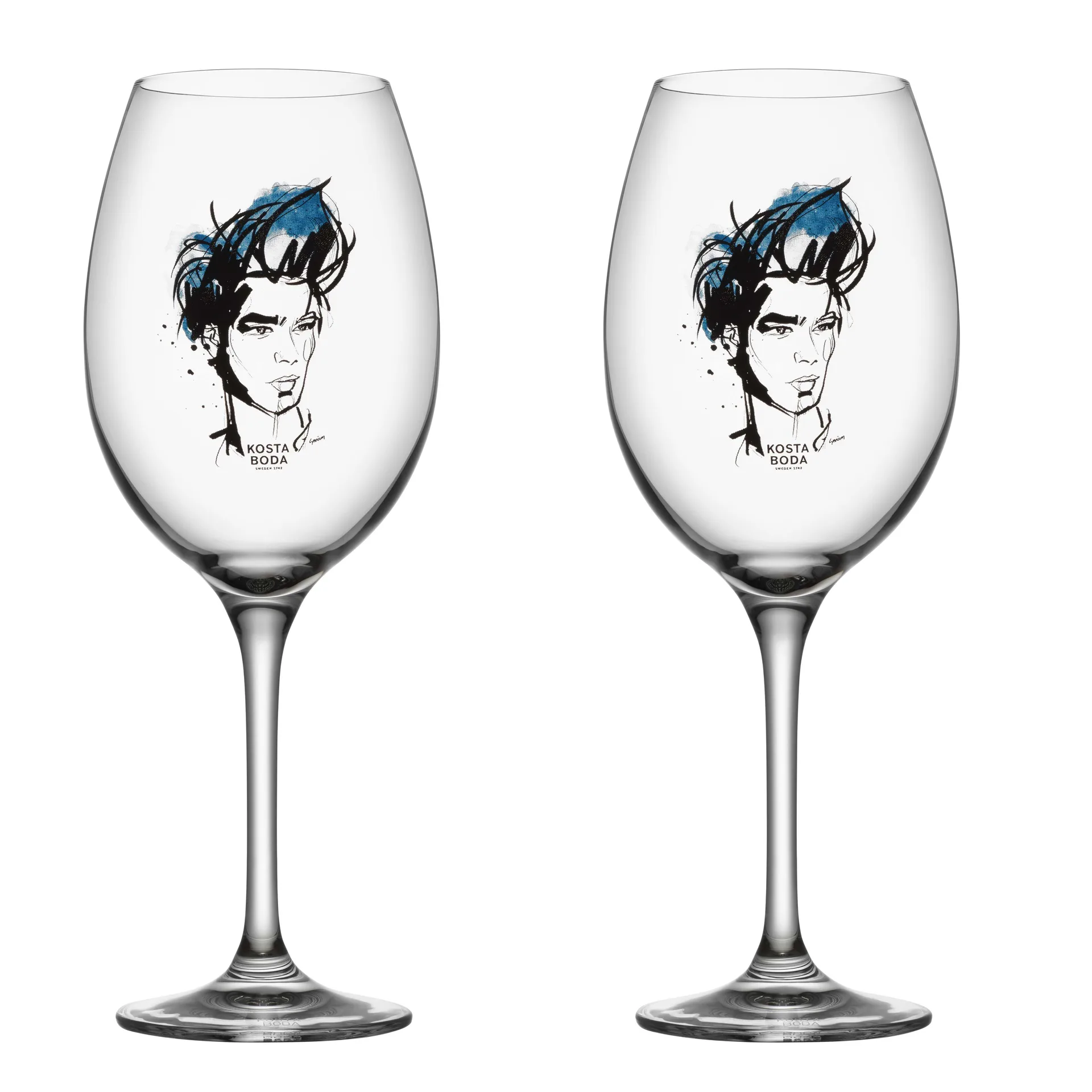 All about you vinglas 52 cl 2 stk, Miss him (blå) Kosta Boda