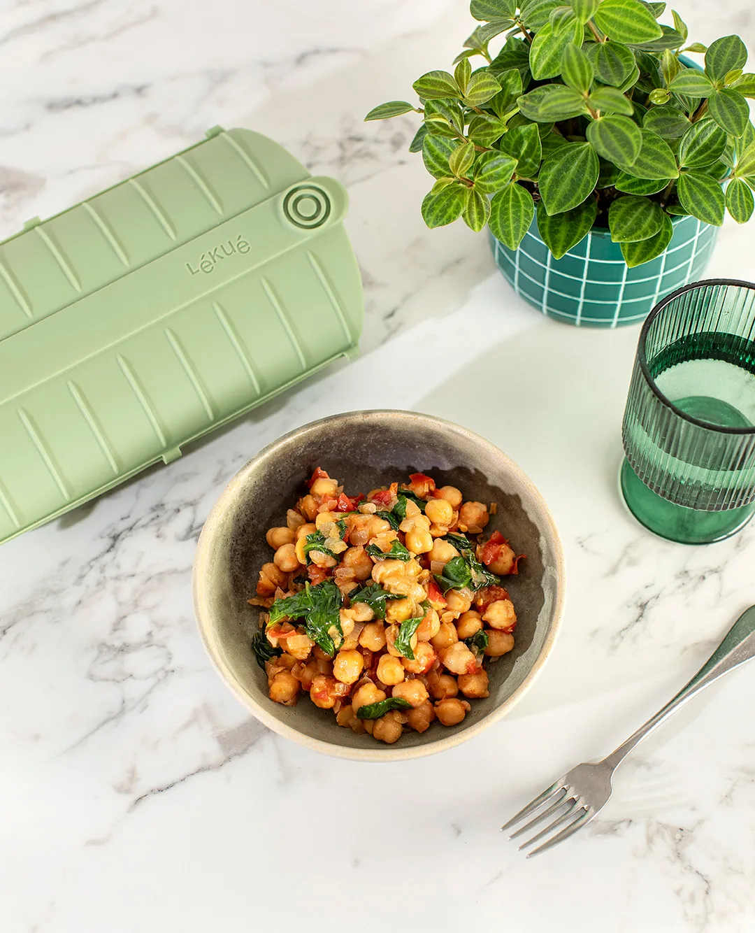 Lékué dampkoger, Grøn, med bakke, 2-pak Lékué