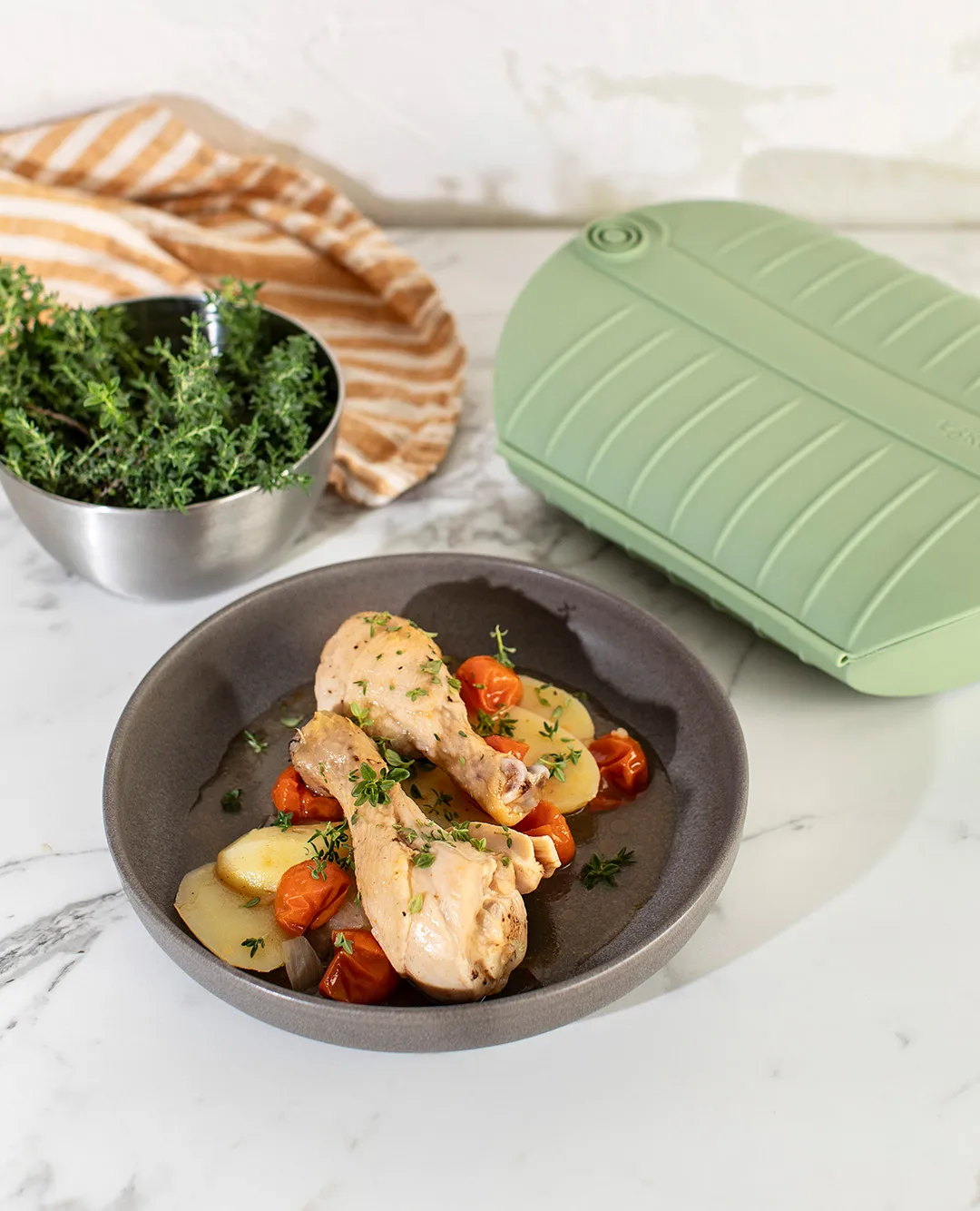 Lékué dampkoger, Grøn, med bakke, 4-pak Lékué