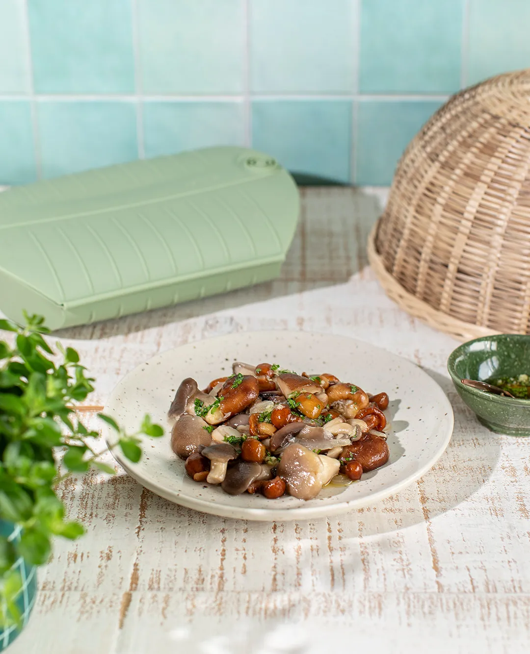 Lékué dampkoger, Grøn, med bakke, 4-pak Lékué