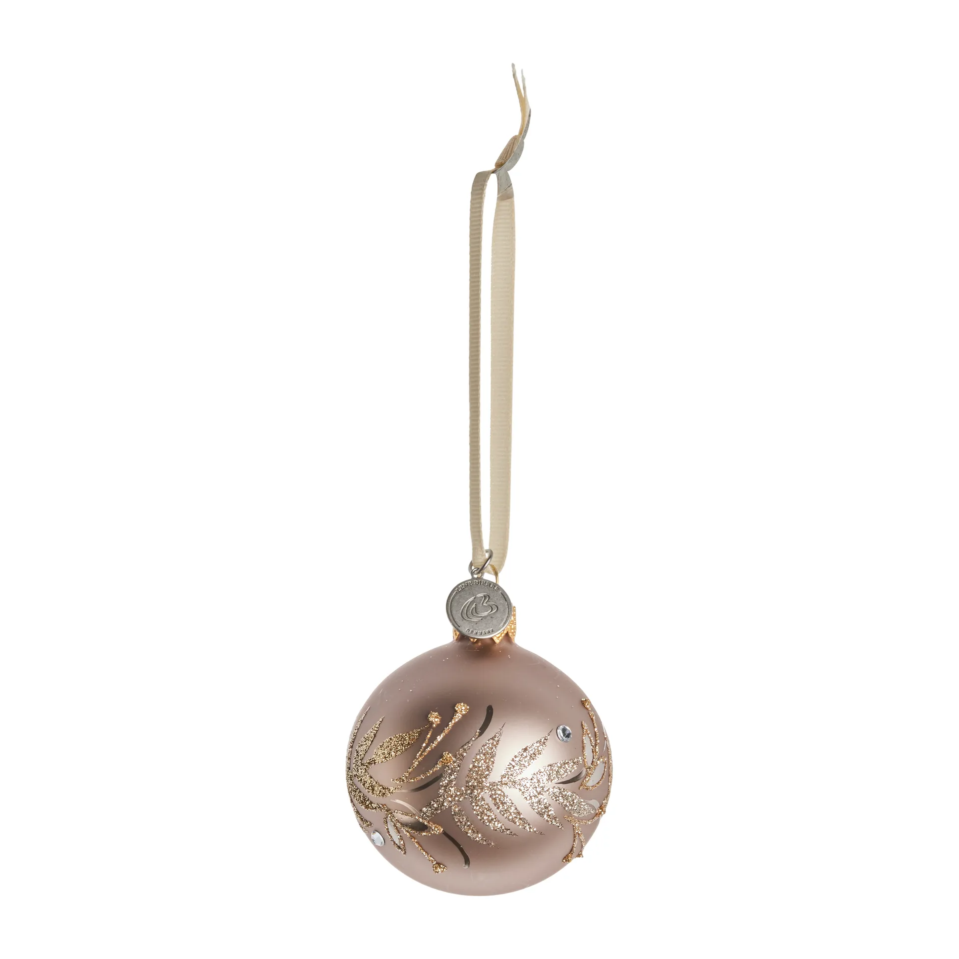 Cadelia julekugle med blade Ø6 cm, Powder/Light gold Lene Bjerre