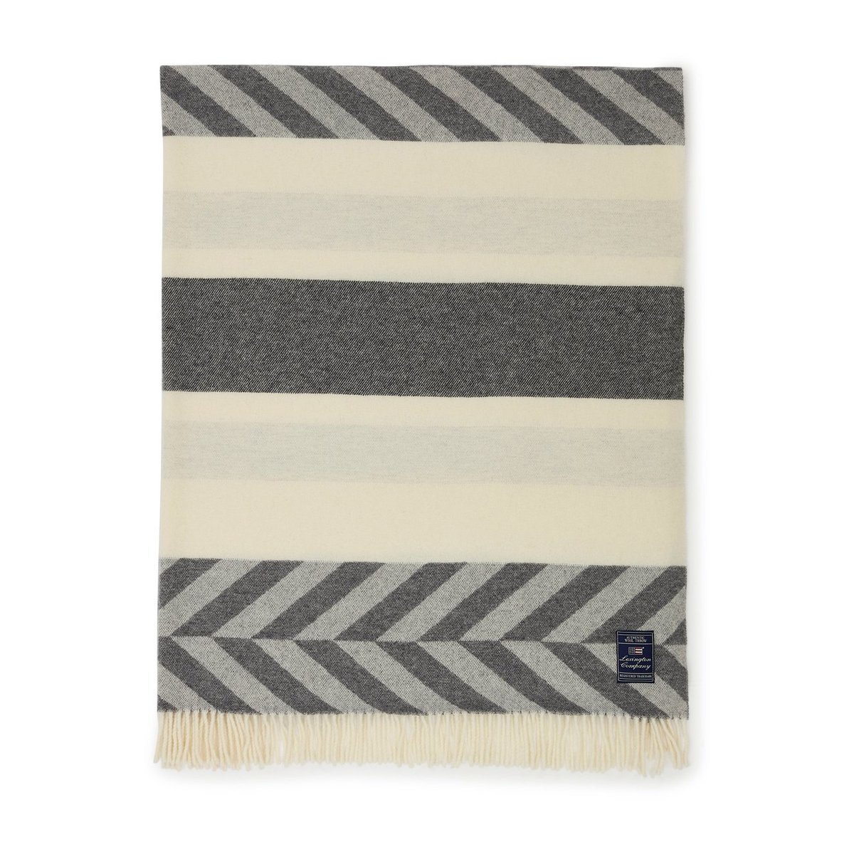 Lexington Block Striped Recycled Wool plaid 130×170 cm Gray/Offwhite