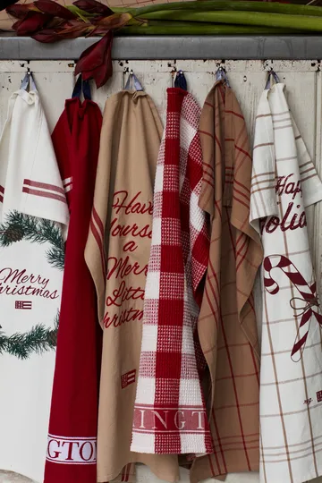 Candy Cane Organic Cotton viskestykke 50x70 cm - White/Beige/Gray - Lexington