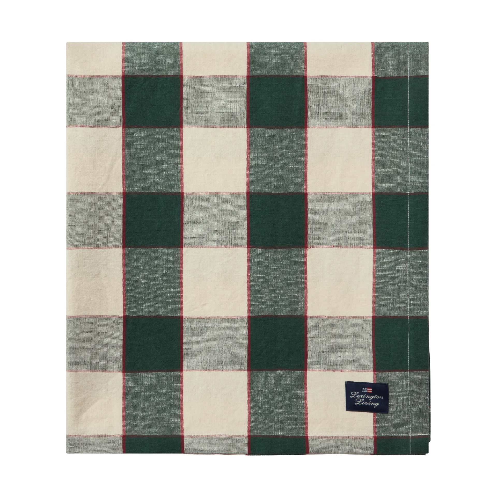 Lexington Checked Cotton Linen borddug 150x250 cm Green-light beige-red
