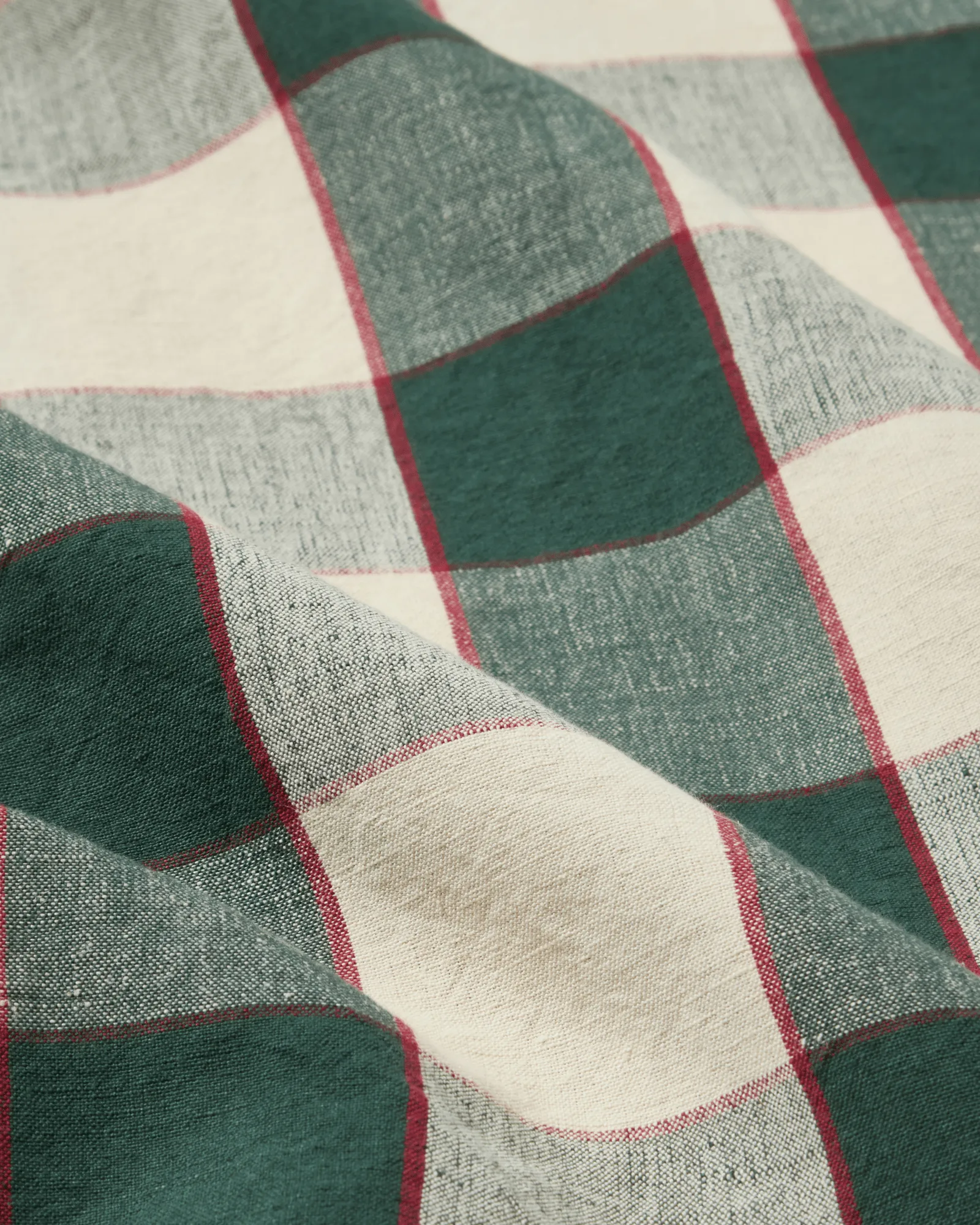 Checked Cotton Linen borddug 150x250 cm, Green-light beige-red Lexington