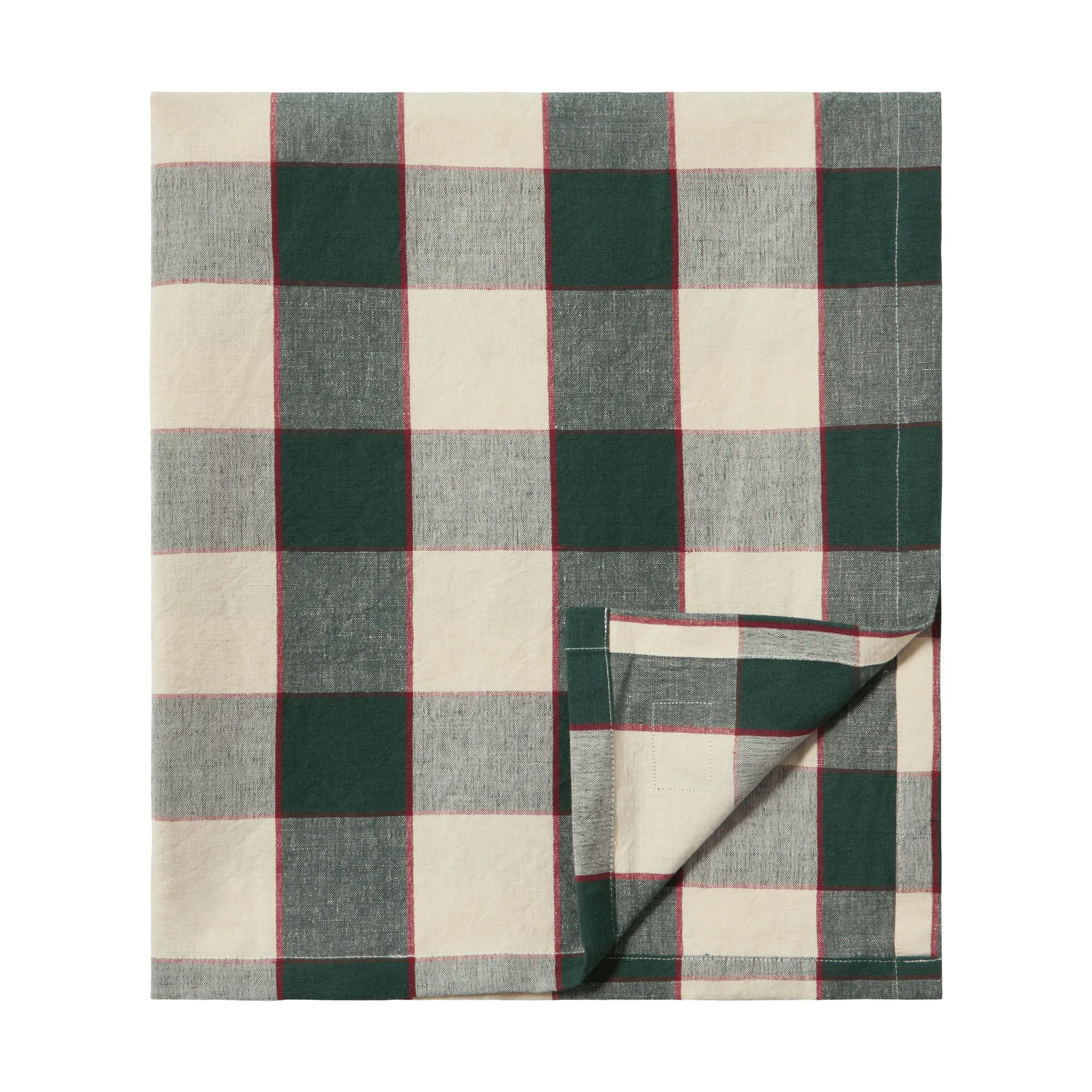 Checked Cotton Linen borddug 150x350 cm, Green-light beige-red Lexington