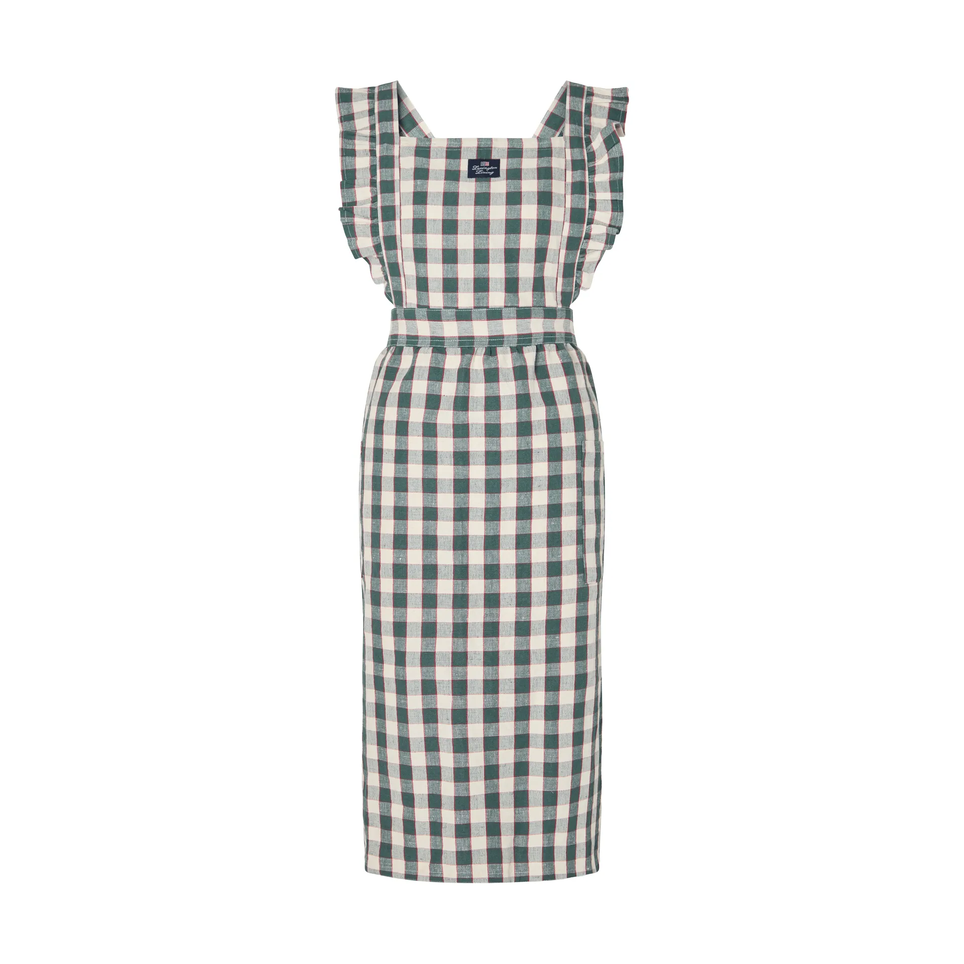 Checked cotton linen forklæde, Green-Light beige-red Lexington