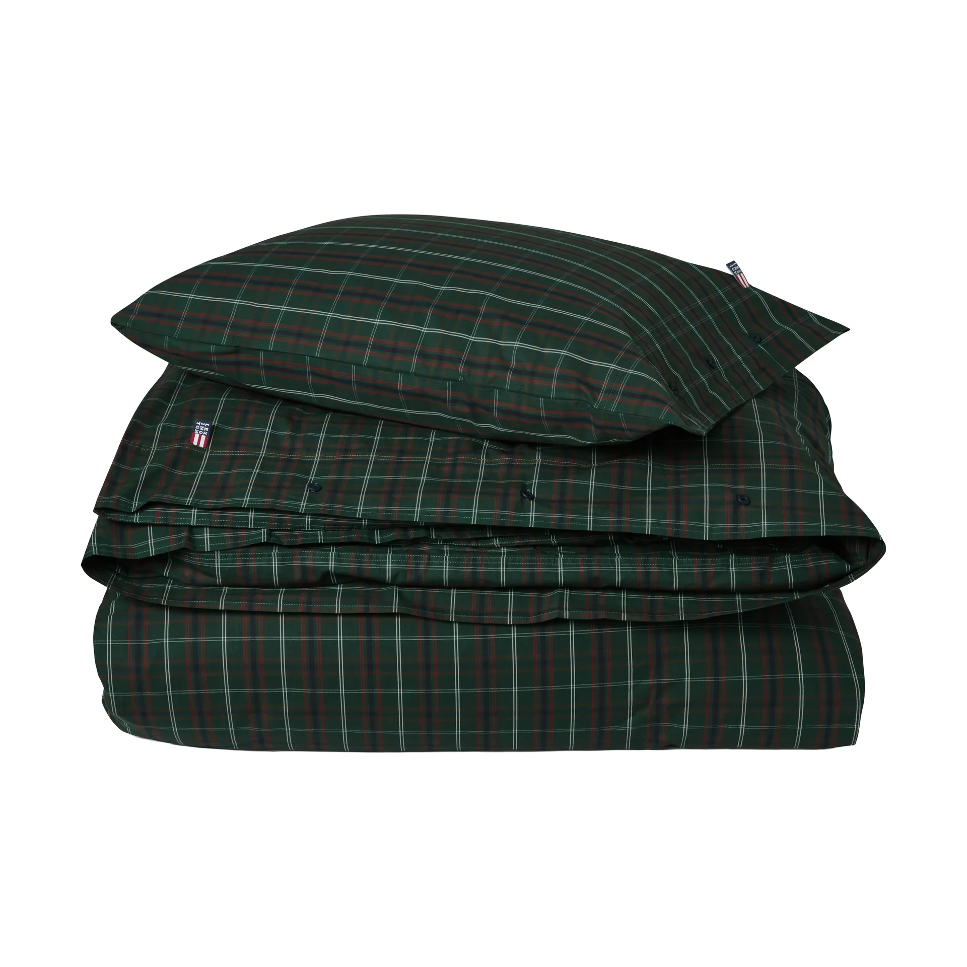 Lexington Checked cotton percale sengesæt Green-navy, 50x60 cm/150x210 cm