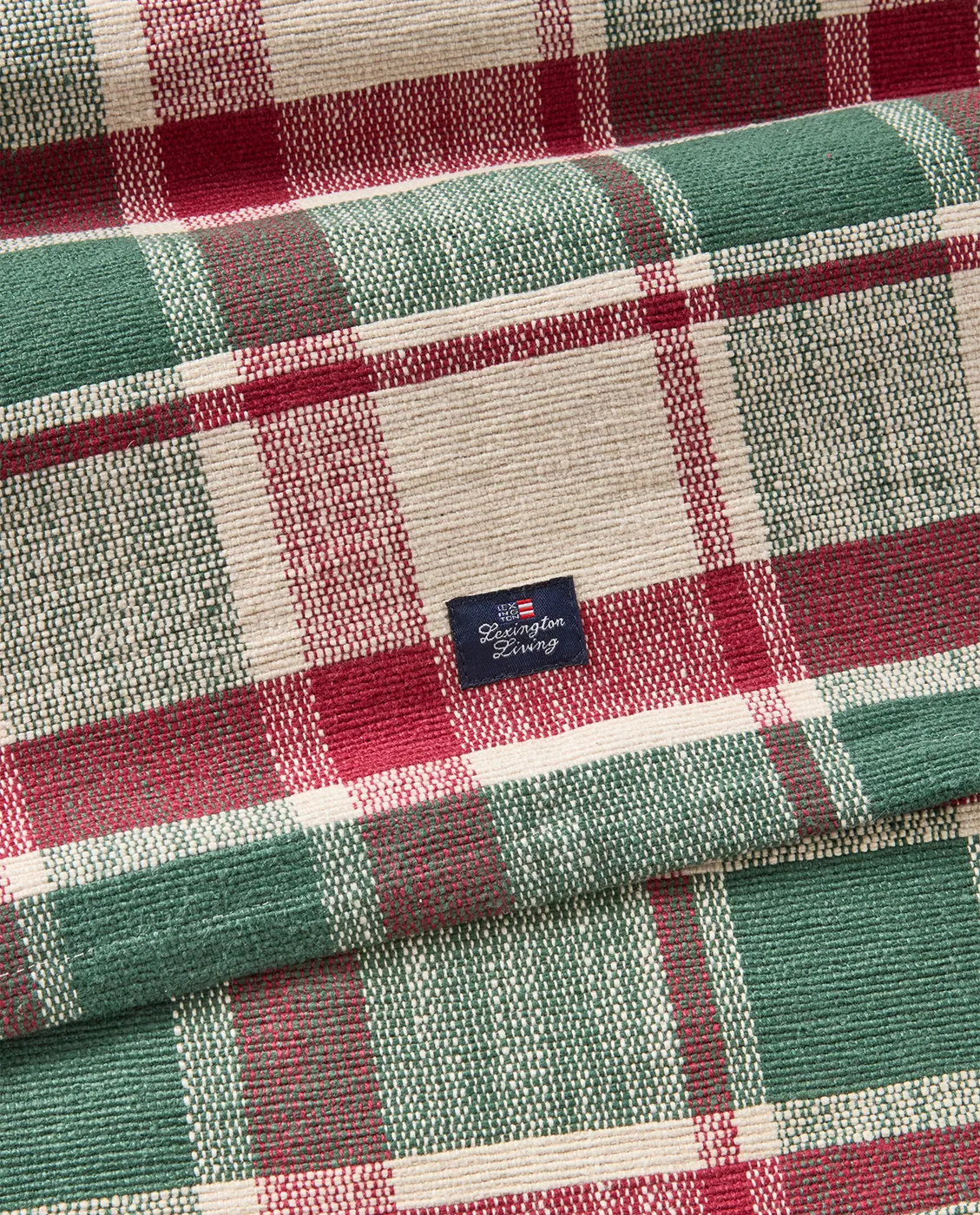 Checked økologisk bomuld løber, Green-red-beige, 50x150 cm Lexington