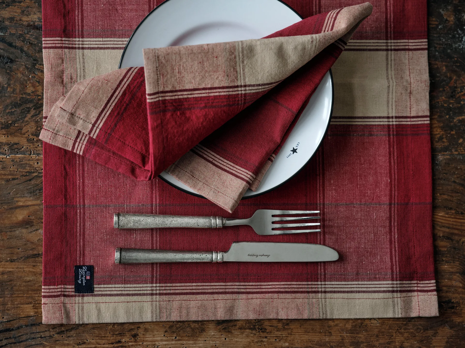 Checked linen-cotton dækkeserviet 40x50 cm, Rød-beige Lexington