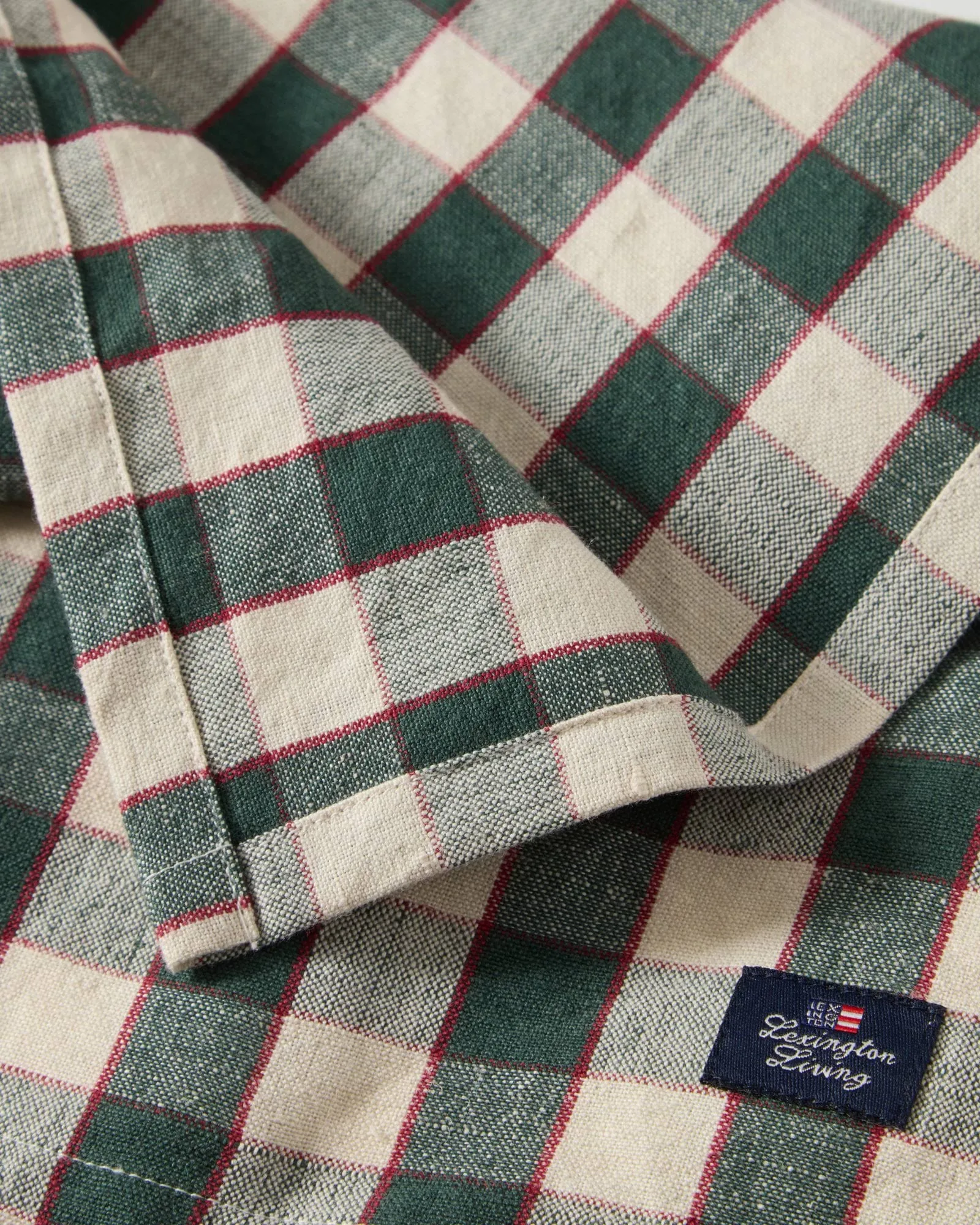 Checked Linen/Cotton stofserviet 50x50 cm, Green-light beige-red Lexington