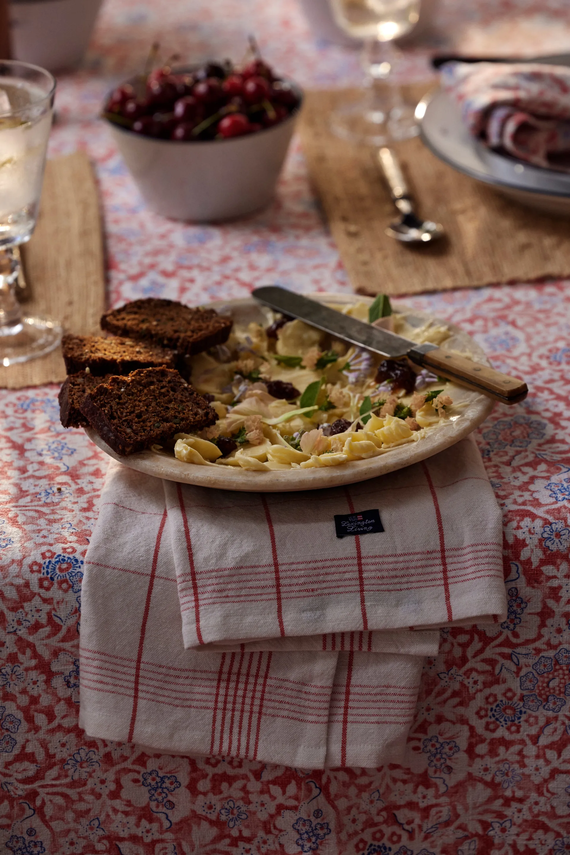 Checked Linen/Cotton viskestykke 50x70 cm, White-red Lexington