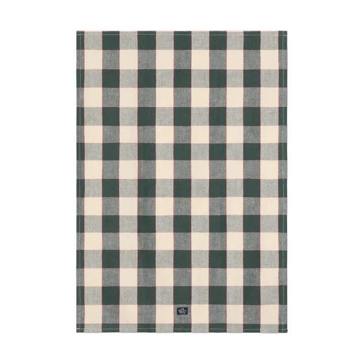 Checked linned/bomulds viskestykke 50x70 cm - Green-light beige-red - Lexington