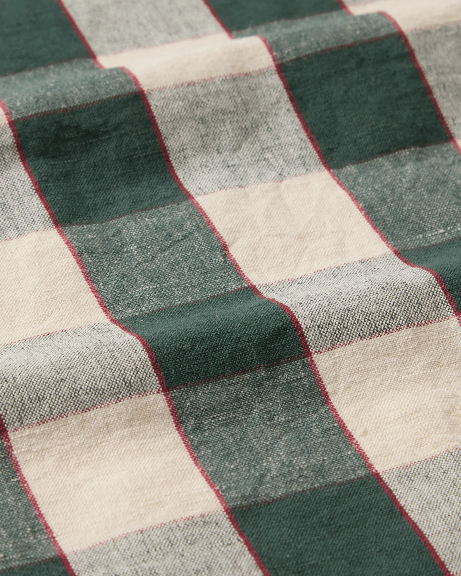 Checked linned/bomulds viskestykke 50x70 cm, Green-light beige-red Lexington