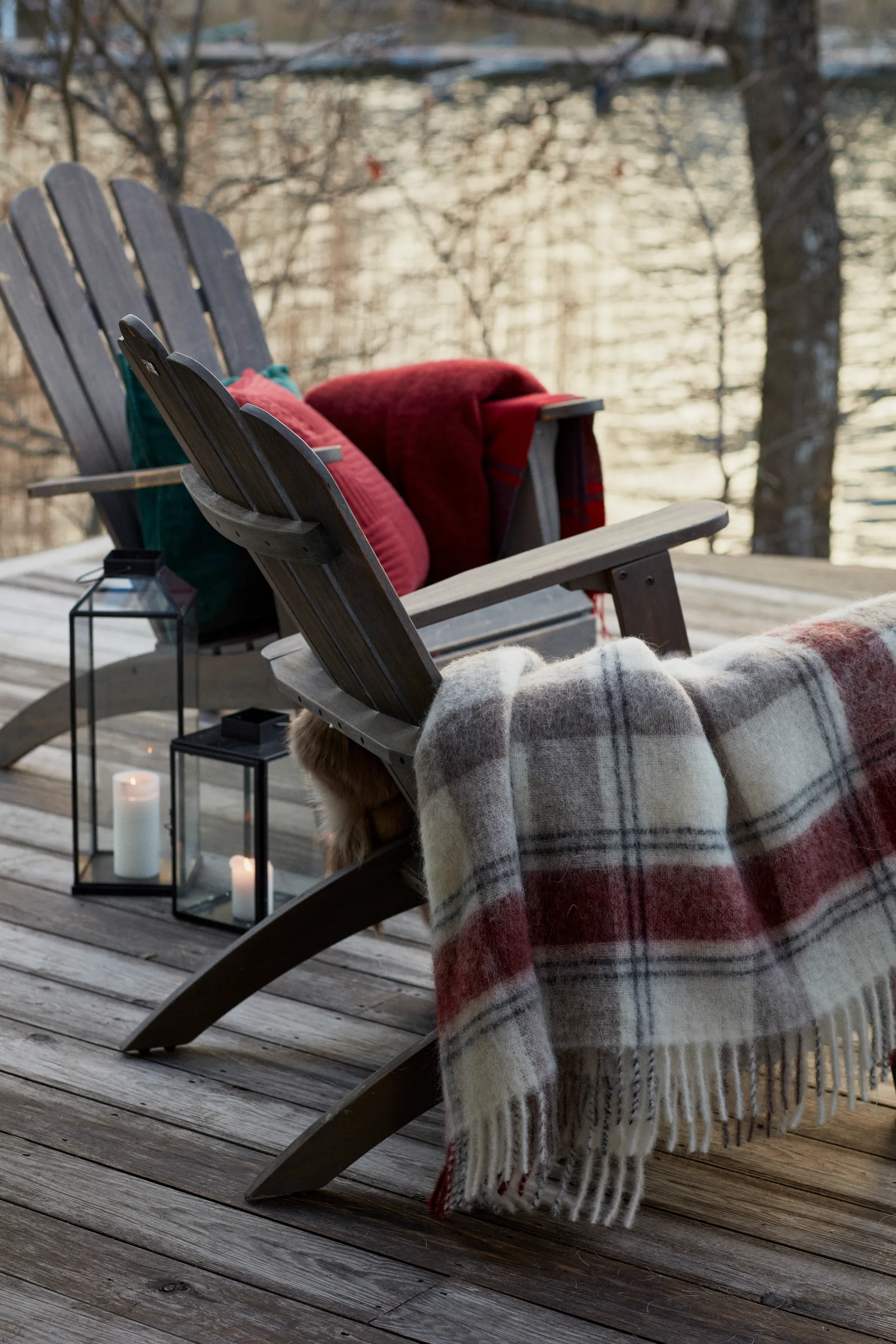 Checked Mohair Mix plaid 130x170 cm, Red/Beige/White Lexington