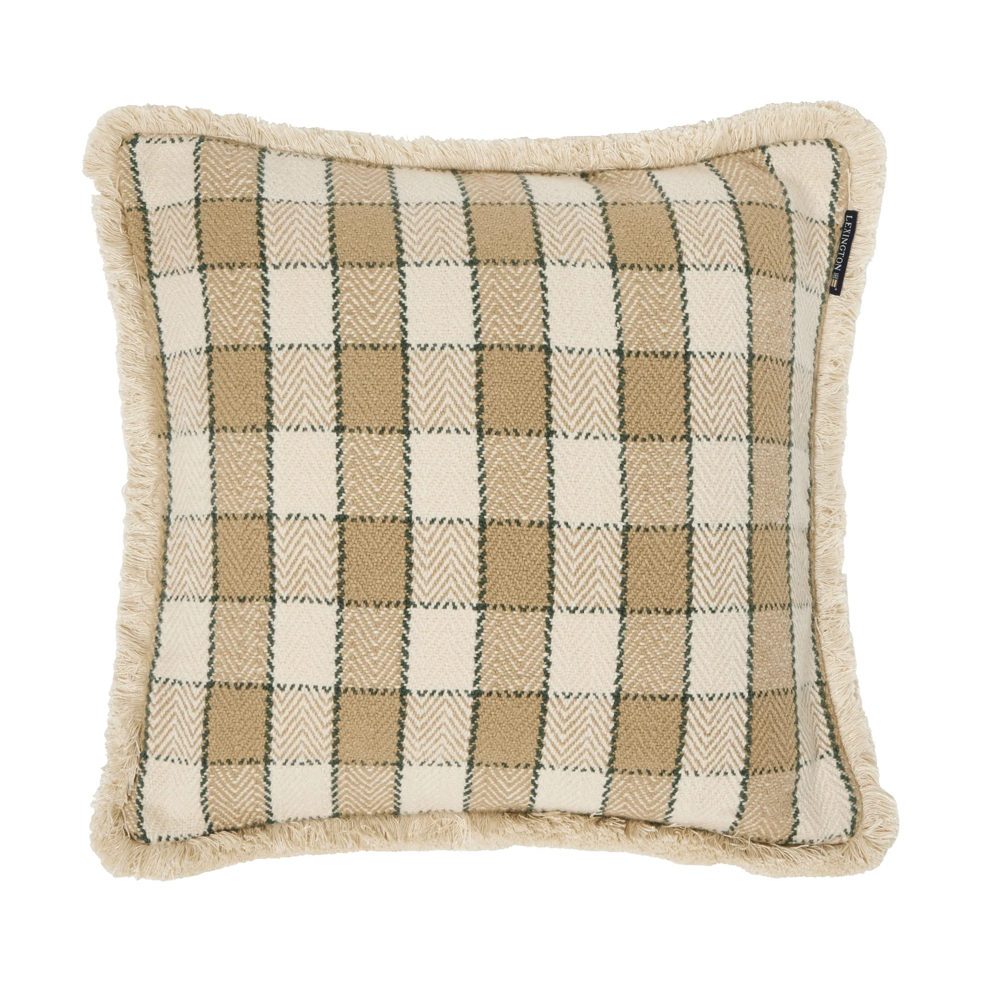 Checked organic cotton fringe pudebetræk, Beige-light beige-green Lexington