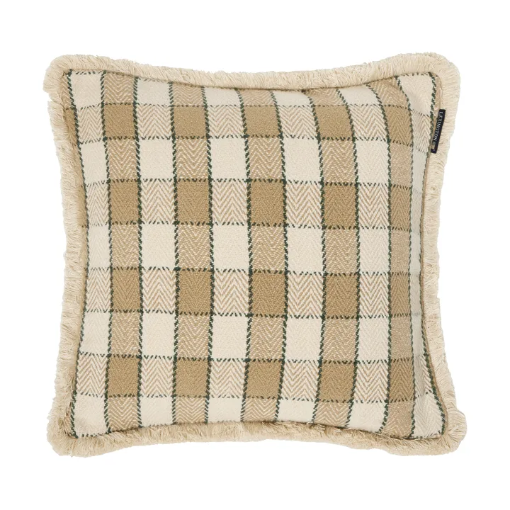 Checked organic cotton fringe pudebetræk - Beige-light beige-green - Lexington