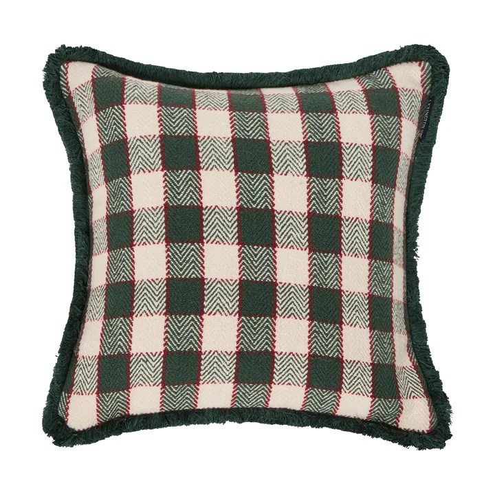 Checked organic cotton fringe pudebetræk - Green-light beige-red - Lexington