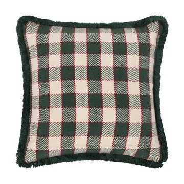 Checked organic cotton fringe pudebetræk - Green-light beige-red - Lexington