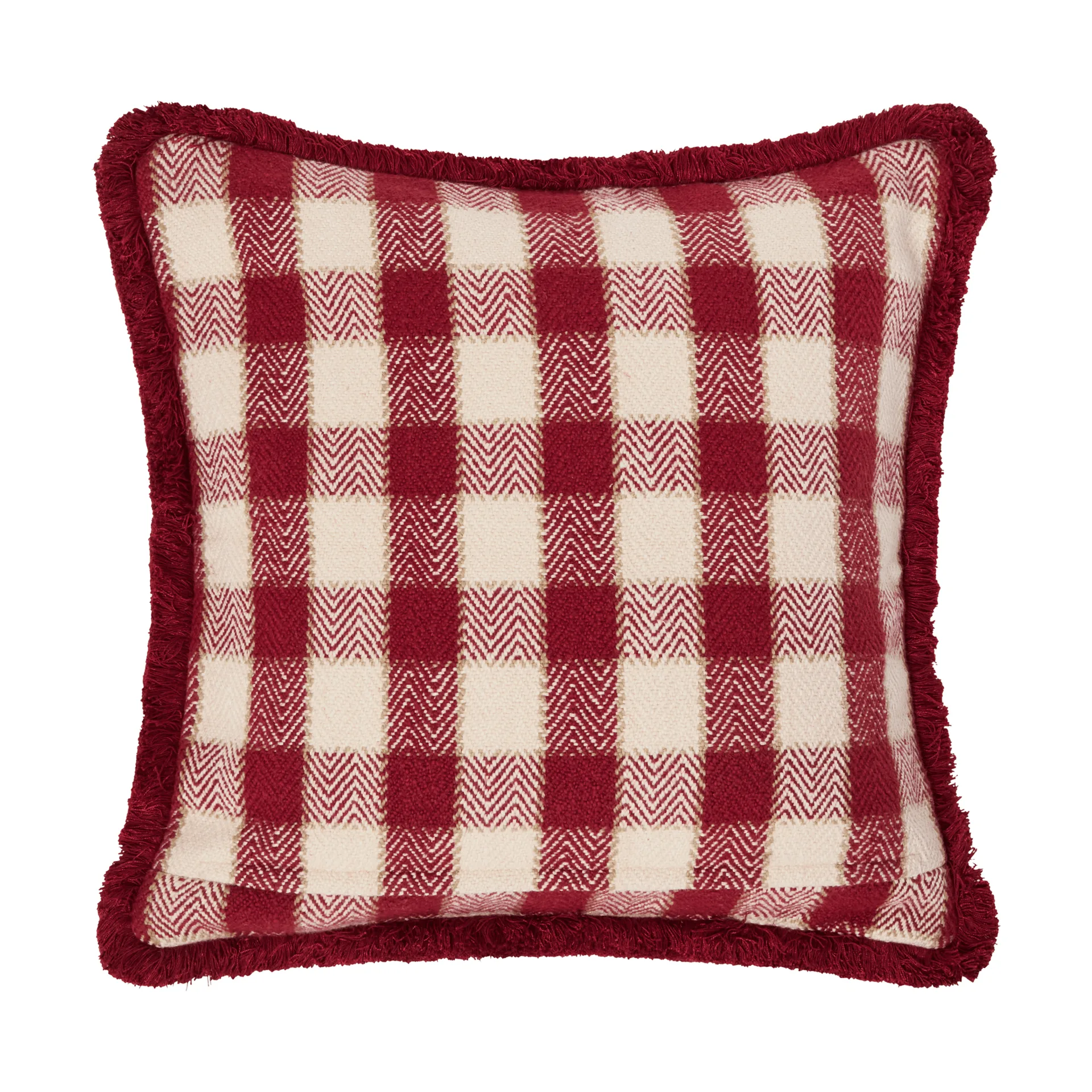 Checked organic cotton fringe pudebetræk, Red-light beige-beige Lexington
