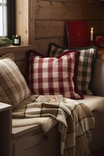 Checked organic cotton fringe pudebetræk - Red-light beige-beige - Lexington