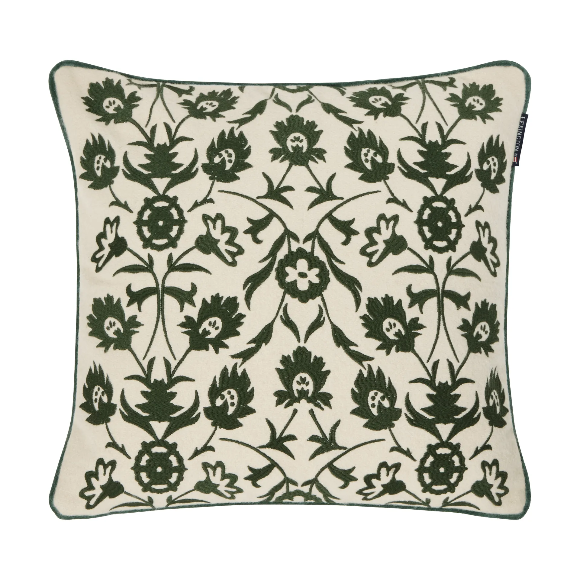 Flower Embroidered Wool Mix pudebetræk 50x50 cm, Light beige-green Lexington