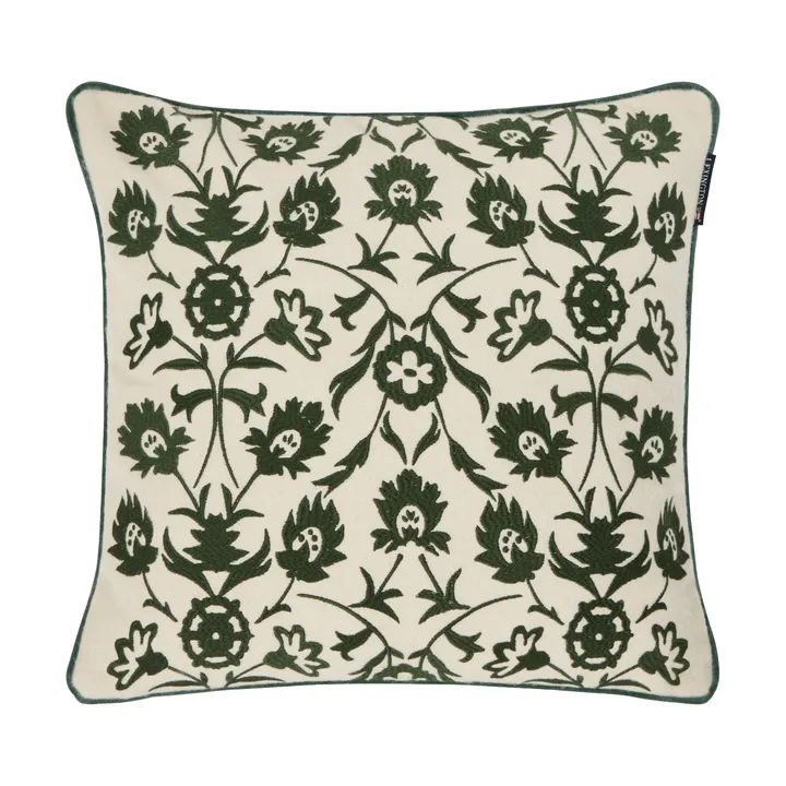 Flower Embroidered Wool Mix pudebetræk 50x50 cm - Light beige-green - Lexington