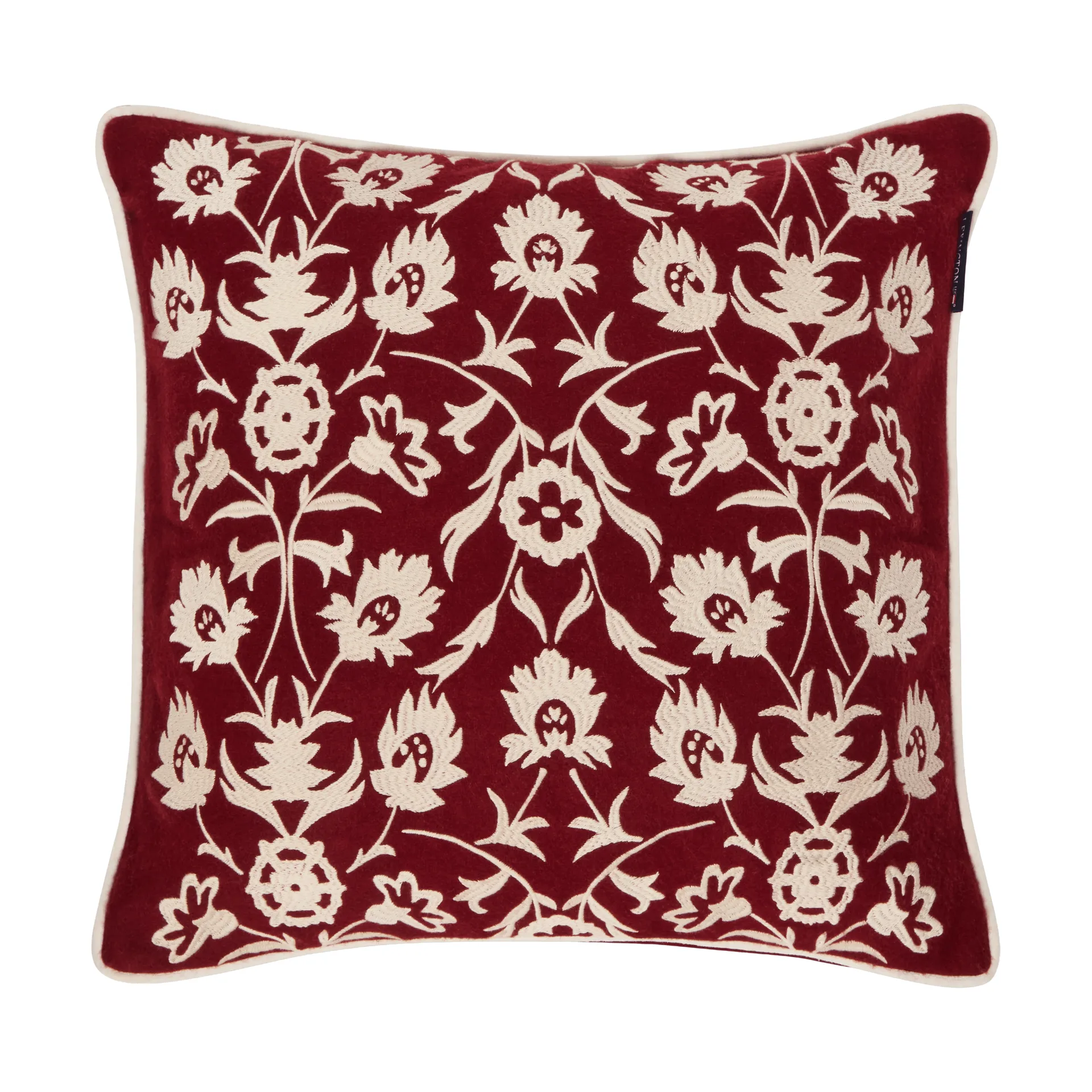 Flower Embroidered Wool Mix pudebetræk 50x50 cm, Red-Light beige Lexington