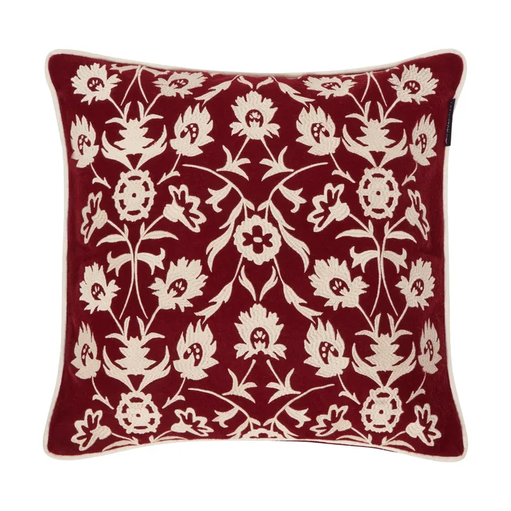 Flower Embroidered Wool Mix pudebetræk 50x50 cm - Red-Light beige - Lexington