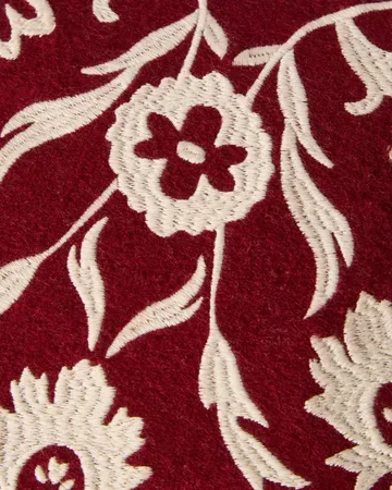 Flower Embroidered Wool Mix pudebetræk 50x50 cm - Red-Light beige - Lexington