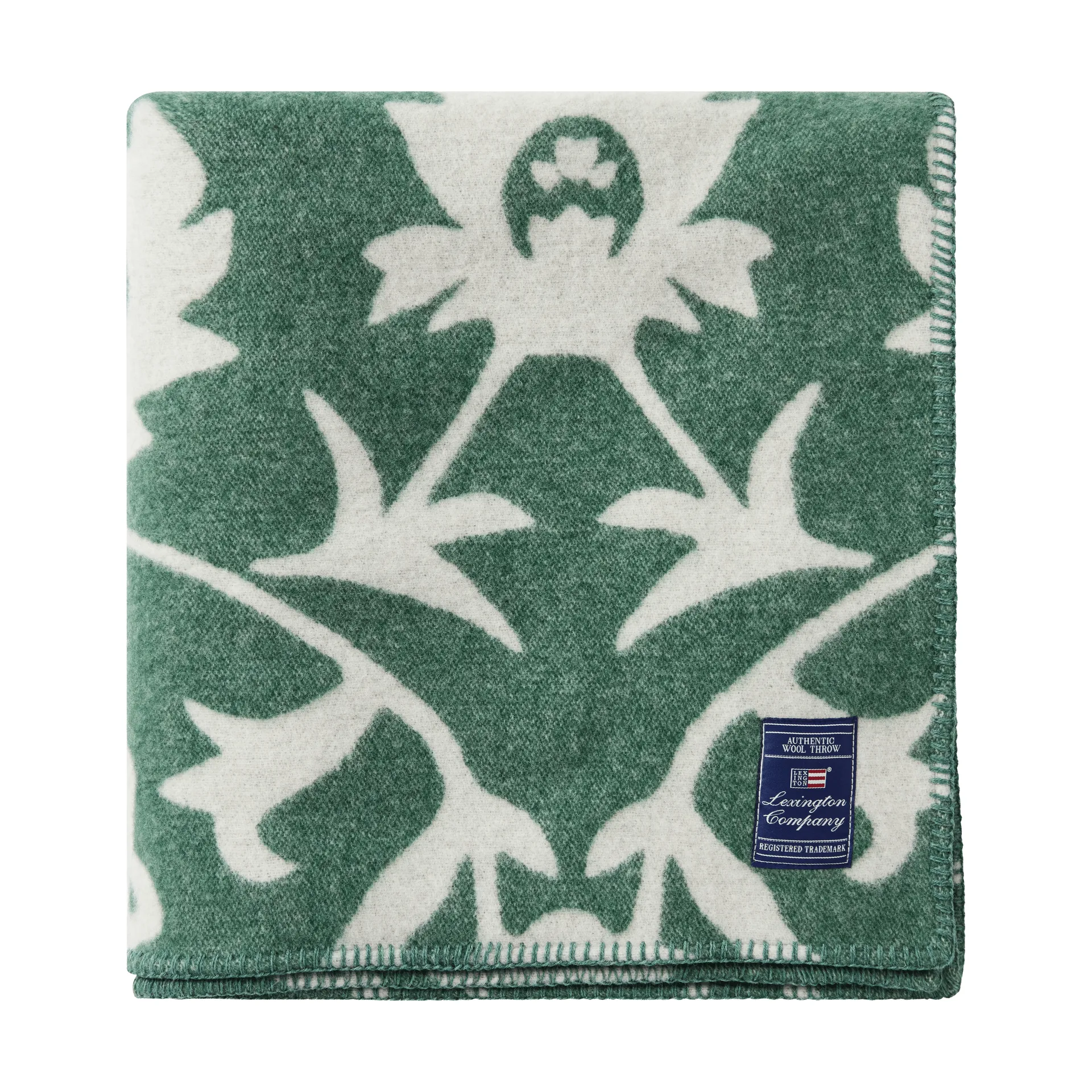 Flower jacquardvævet uldplaid, Green-Light beige Lexington