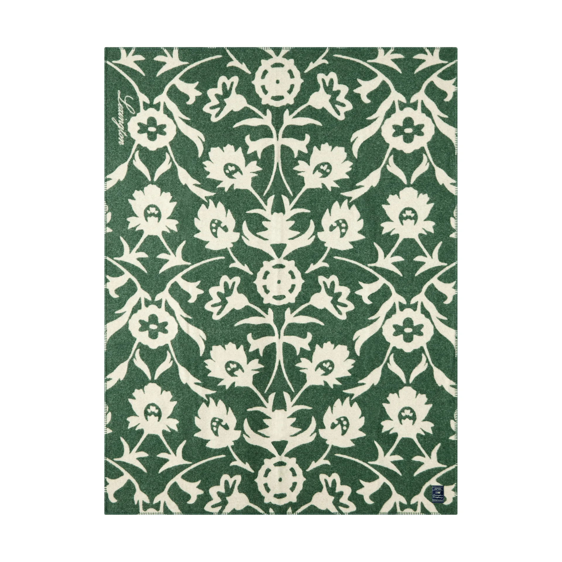 Flower jacquardvævet uldplaid, Green-Light beige Lexington