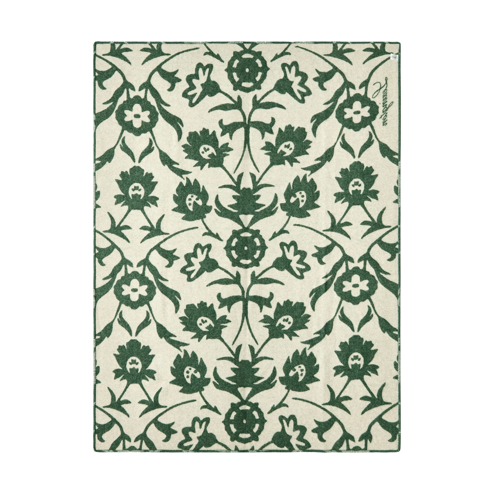 Flower jacquardvævet uldplaid, Green-Light beige Lexington