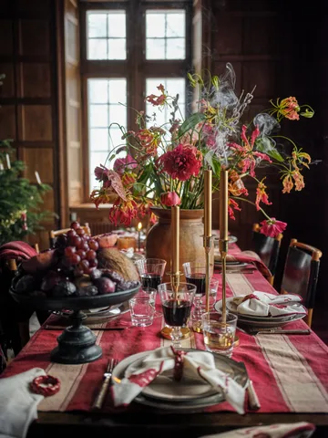 Flower linen-cotton serviet 50x50 cm - Hvid-rød - Lexington