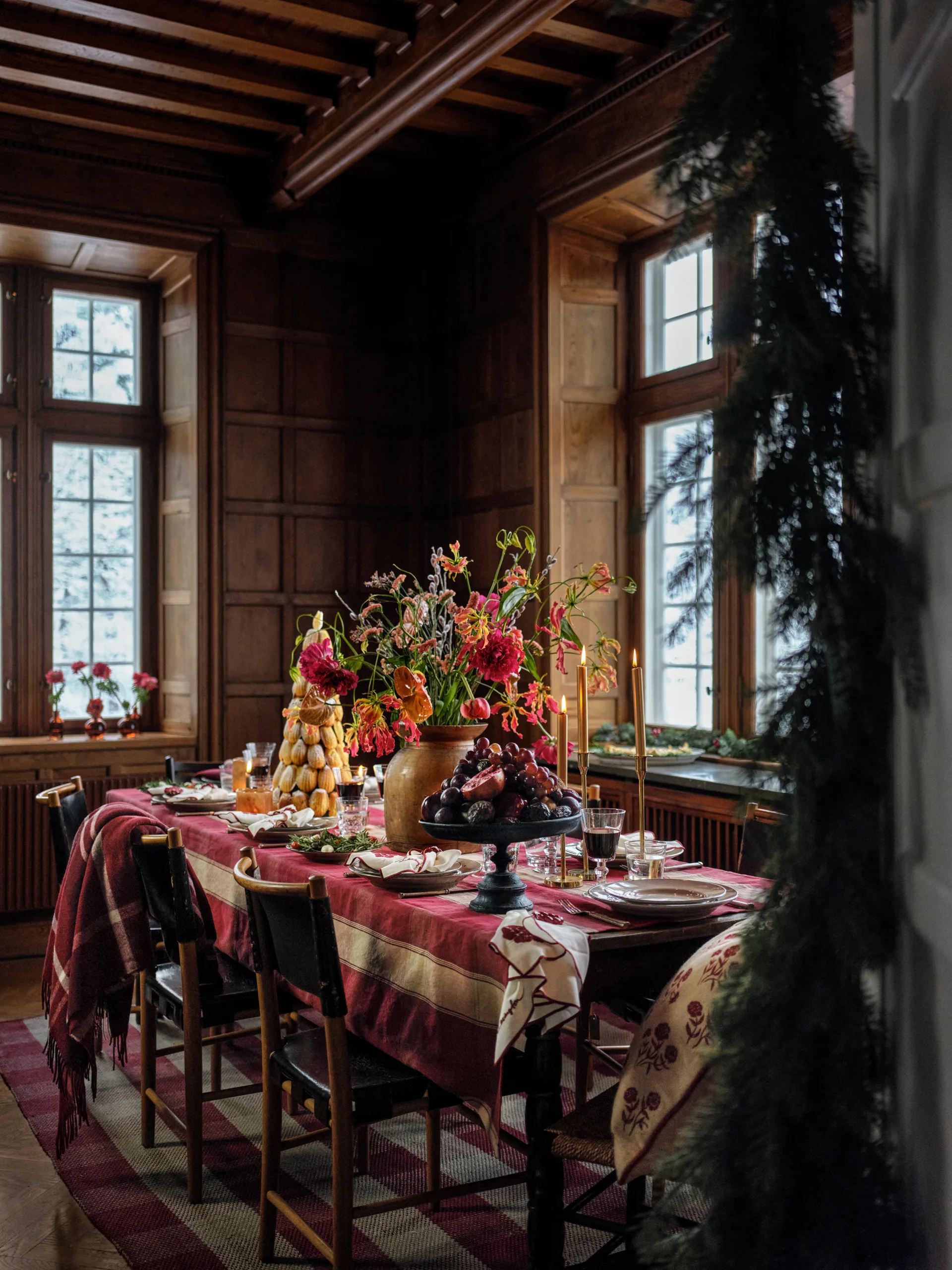 Flower linen-cotton serviet 50x50 cm, Hvid-rød Lexington