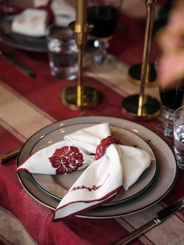 Flower linen-cotton serviet 50x50 cm - Hvid-rød - Lexington