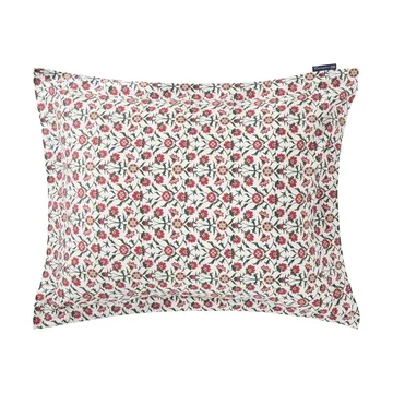 Flower printed cotton sateen pudebetræk 50x60 cm - White-red-green-beige - Lexington