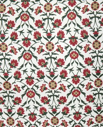 Flower printed cotton sateen pudebetræk 50x90 cm - White-red-green-beige - Lexington