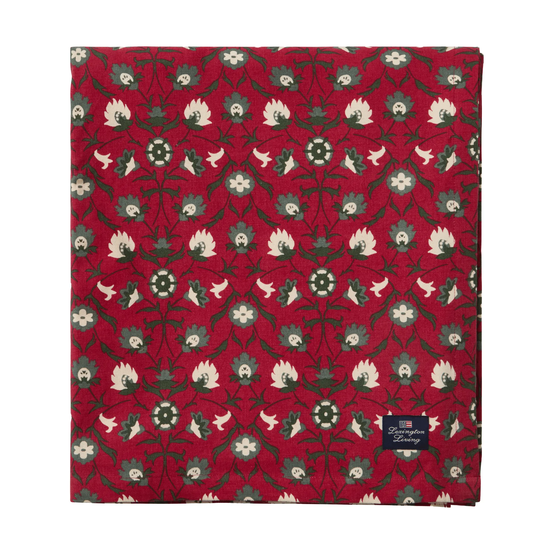 Lexington Flower printed økologisk bomuldsdug Red-beige-green, 150x250 cm